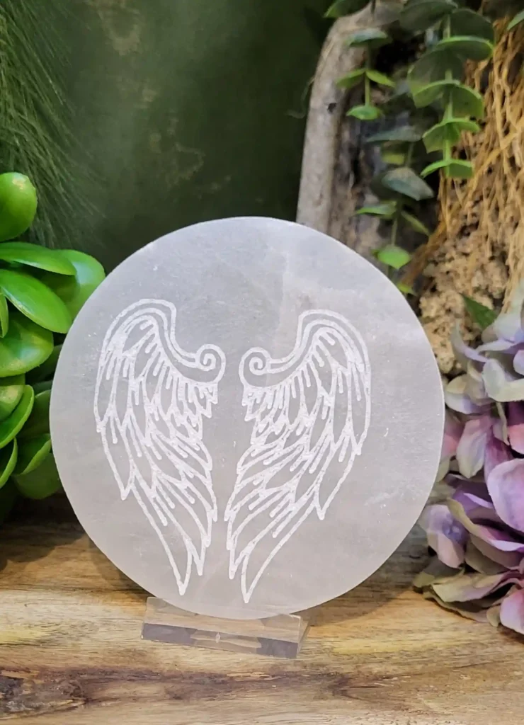 Seleniet oplaadschijf met opdruk 10cm kleur wit edelstenen voor in de slaapkamer