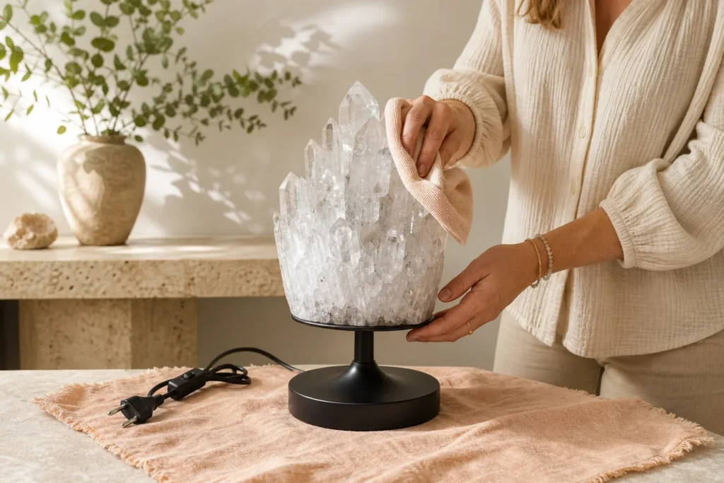 bergkristal lamp schoonmaken