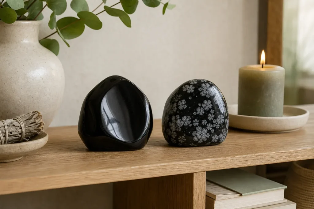 zwarte obsidiaan of sneeuwvlokobsidiaan