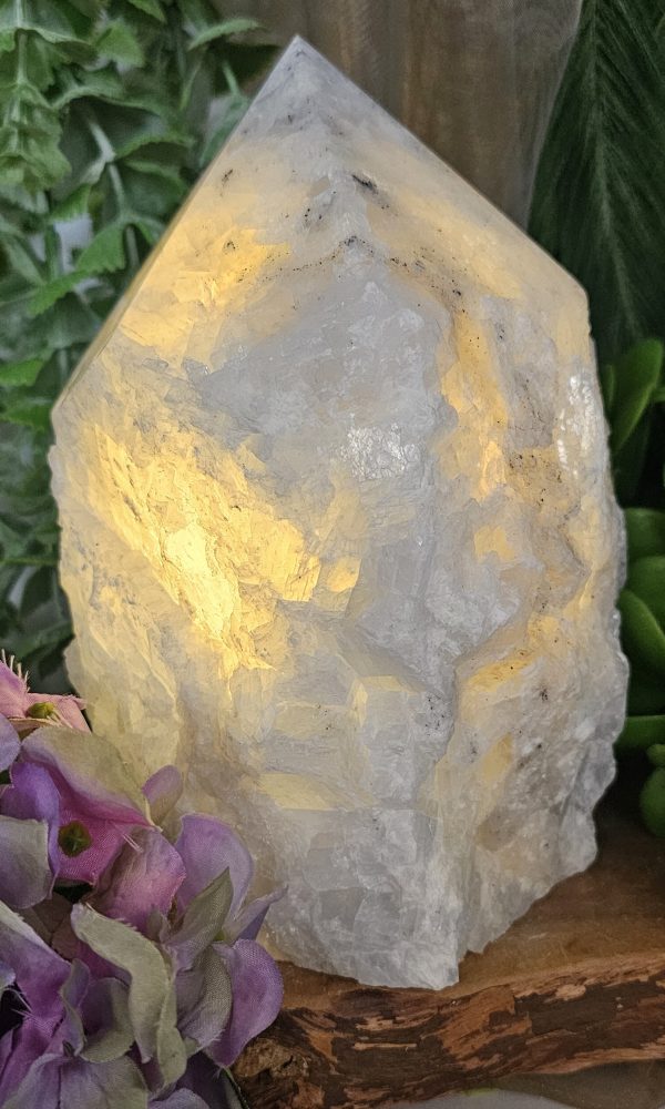 Blauwe Calciet lamp met gepolijste punt