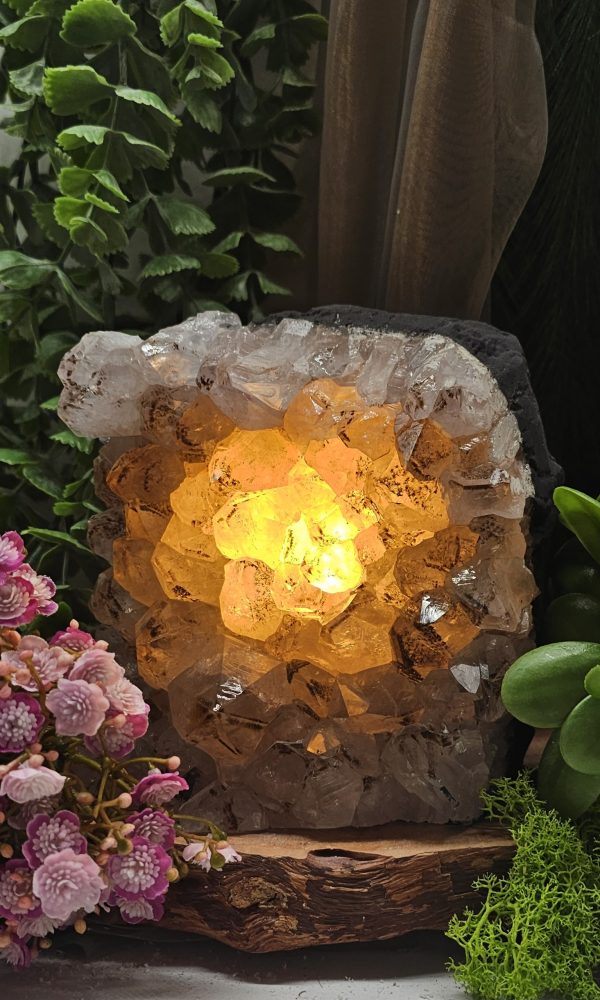 Ruwe Amethist Lamp met zwarte achterkant
